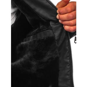 Čierna pánska zateplená motorkárska koženková bunda Bolf 92535