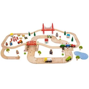 Bigjigs Rail Dřevěná vláčkodráha s venkovskou cestou 80 dílů