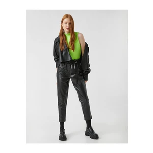 Koton Belted High Waist Leather Look Trousers