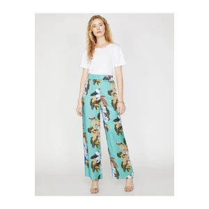 Koton Women's Green Normal Waist Casual Fit Wide Leg Trousers
