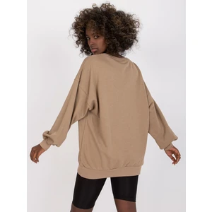 Dark beige women's sweatshirt without a hood in Miley cotton