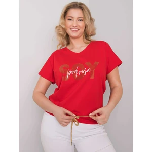 Plus size red blouse with ribbing