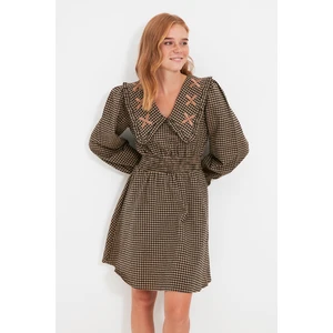 Trendyol Camel Collar Detailed Gingham Dress