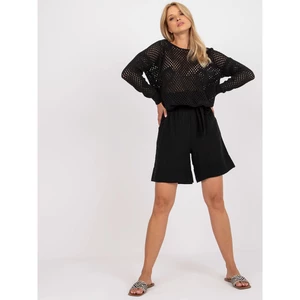 Black cotton casual shorts with a belt OCH BELLA