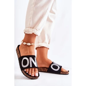 Classic Slip-On Slippers With Inscription Black and Silver Bahari