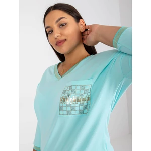 Mint cotton plus size blouse with 3/4 sleeves