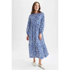 DEFACTO Crew Neck Floral Poplin Long Sleeve Maxi Dress