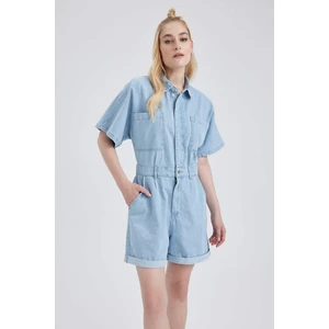 DEFACTO Shirt Collar Short Jean Jumpsuit