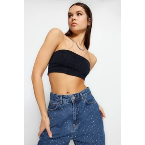 Trendyol Navy Blue Crop Knitted Sparkly Bustier