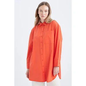 DEFACTO Poplin Regular Fit Long Sleeve Shirt Collar Long Sleeve Tunic