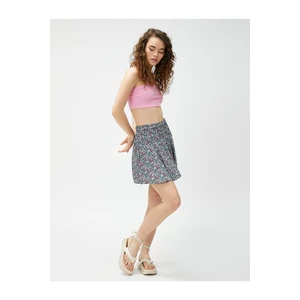 Koton Floral Shorts Skirt Viscose Mini with Elastic Waist.