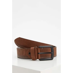 DEFACTO Men's Faux Leather Rectangle Buckle Single Belt