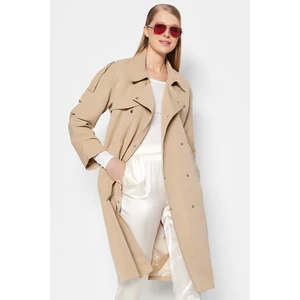 Trendyol Beige Oversized Belted Trench Coat with Snap Fastener
