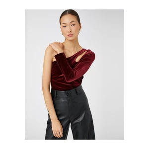 Koton Velvet Blouse One Shoulder Window Detail