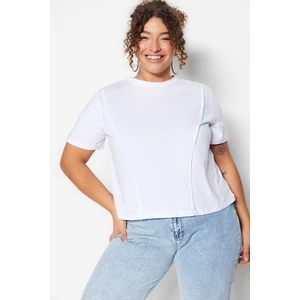 Trendyol Curve White Knitted Crew Neck Stitch Detail Crop T-Shirt