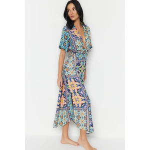 Trendyol Tile Patterned Midi Weave Cut Out/Window Beach Dress