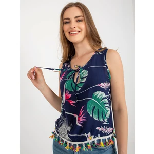 Dark blue summer blouse with print