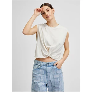 Krémový žíhaný crop top VERO MODA June - Dámské