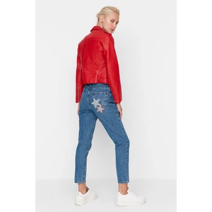 Trendyol Blue Star Patch Detail High Waist Mom Jeans