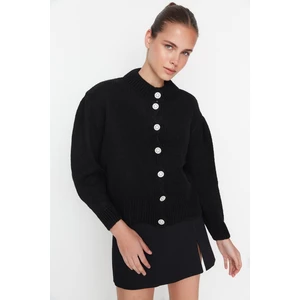 Trendyol Black Soft Textured Knitwear Cardigan with Jewel Buttons