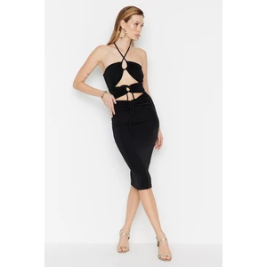 Trendyol Black Fitted Knit Evening Dress With Shimmering Accessories