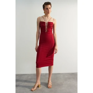 Trendyol Claret Red Tie Detailed Evening Dress