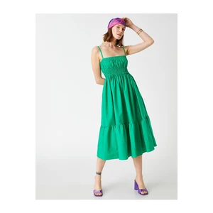 Koton Midi Length Dress with Layered Gippe Detailed Cotton
