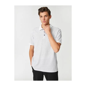 Koton Polo Neck T-Shirt with Buttons, Geometric Print, Short Sleeves, Slim Fit.