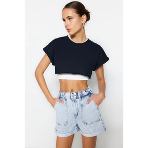 Trendyol Light Blue Pocket Detailed High Waist Denim Shorts