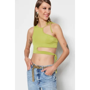 Trendyol Oil Green Crop Knitted Window/Cut Out Detailed Blouse