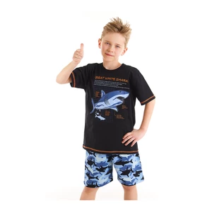 Mushi Shark Kamo Boys Black T-shirt Camouflage Shorts Set