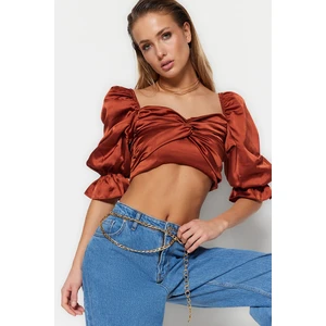 Trendyol Cinnamon Crop Lined Woven Satin Blouse