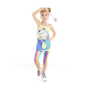 Denokids Mermaid Girls' Yellow Strap T-shirt Mermaid Leggings Set.