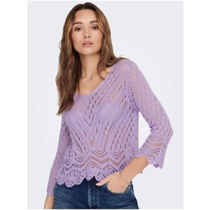 Purple Patterned Crop Top Sweater with 3/4 Sleeves JDY New - Women