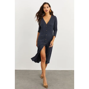 Cool & Sexy Women's Navy Blue Buttoned Dress