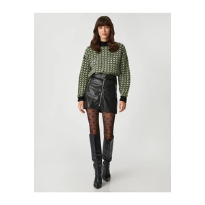 Koton Rachel Araz X - Zippered Belted Mini Skirt with a Leather Look.