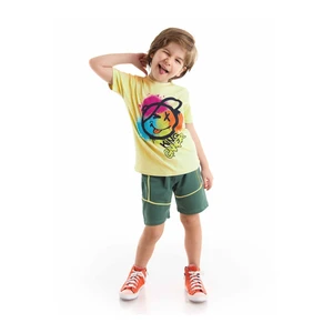 Mushi Let's Laugh Boys Yellow T-shirt Khaki Shorts Summer Suit