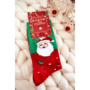 Men's Christmas cotton socks with Santa Clas green and red