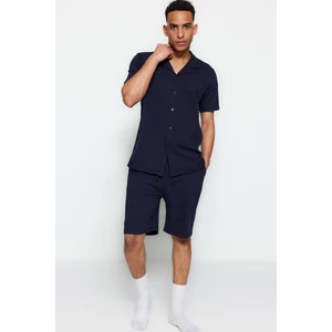 Trendyol Navy Blue Unisex Regular Fit Top Collar Pajamas Set