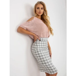 Grey-white plaid skirt from tweed pencil