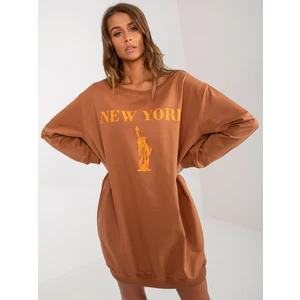 Light brown and orange long oversized sweatshirt with print