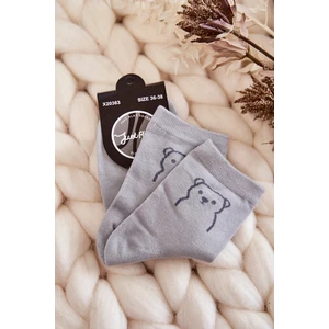 Women's cotton socks with teddy bear gray