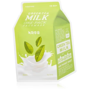 A´pieu One-Pack Milk Mask Green Tea upokojujúca plátienková maska pre mastnú a zmiešanú pleť 21 g