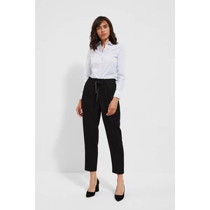 Pants with straight legs and a binding at the waist - black