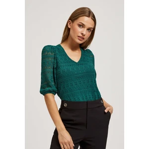 Lace blouse with puff sleeves