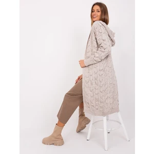 Long beige cardigan with an openwork pattern