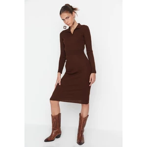 Trendyol Brown Polo Collar Knitwear Dress