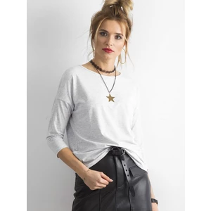 Basic melange blouse with 3/4 sleeves light gray