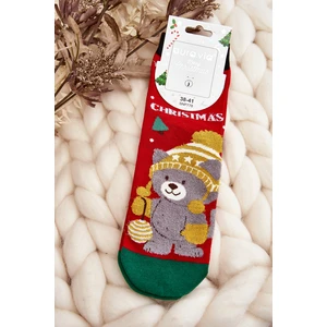Women's Christmas socks with teddy bear, red