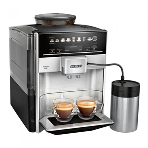 Espresso Siemens EQ.6 plus Te653m11rw strieborn... + dárek Tlak 15 bar, iAroma System, aromaDouble Shot, barevný displej coffeeSelect, keramický mlýne